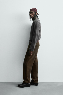 ZARA АЖУРНАЯ ТРИКОТАЖНАЯ ФУТБОЛКА, СЕРЫЙ