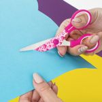 Ножницы BRAUBERG "Kid Series", 130 мм, малиновые, с цветной печатью "Сердечки", закругленные, 232275