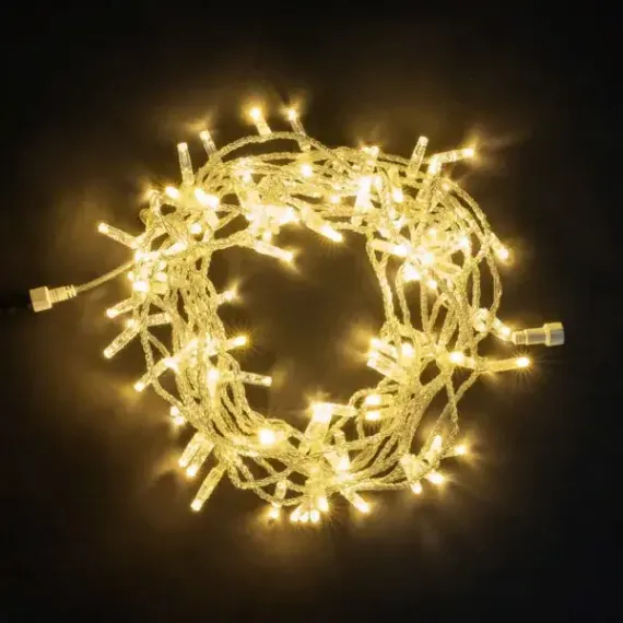 Светодиодная гирлянда с колпачком 100 теплых белых LED ламп 10 м., 24В., прозрачный провод ПВХ, IP65, LTC (PST100CAP-10-1WW)