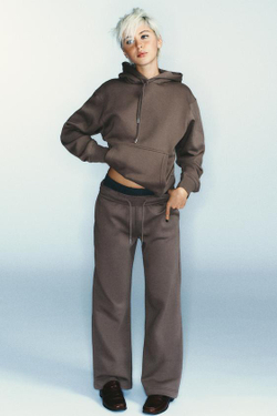 ZARA БАЗОВЫЕ БРЮКИ ИЗ МЯГКОЙ ТКАНИ, СЕРО-КОРИЧНЕВЫЙ