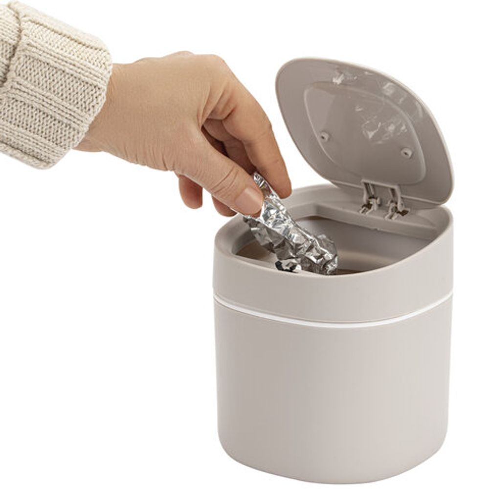 Контейнер, урна, ведерко для мусора с микролифтом НАСТОЛЬНОЕ, 2,8 л, 155х135 мм, серый, BOOMHOUSE (БУМХАУС), 238899