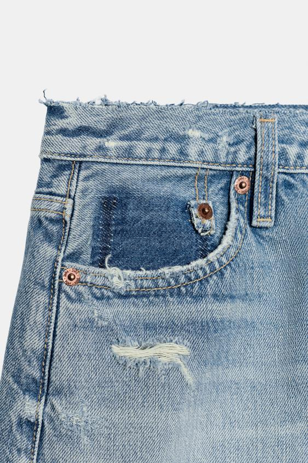 ZARA ДЖИНСОВЫЕ ШОРТЫ TRF СО СРЕДНЕЙ ПОСАДКОЙ И РАЗРЕЗАМИ, СИНИЙ