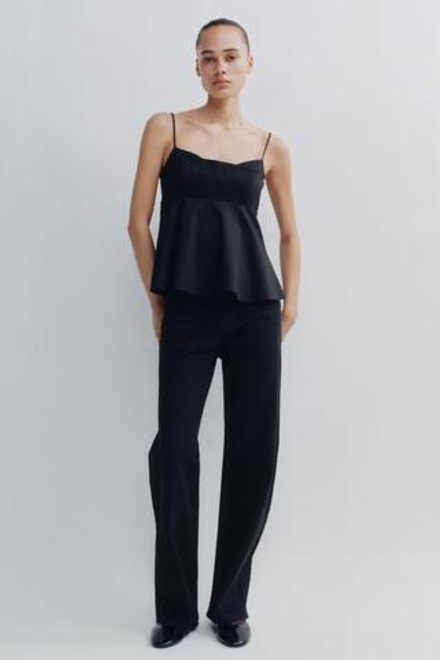 ZARA ТОП С БРЕТЕЛЯМИ И БАСКОЙ, ЧЕРНЫЙ
