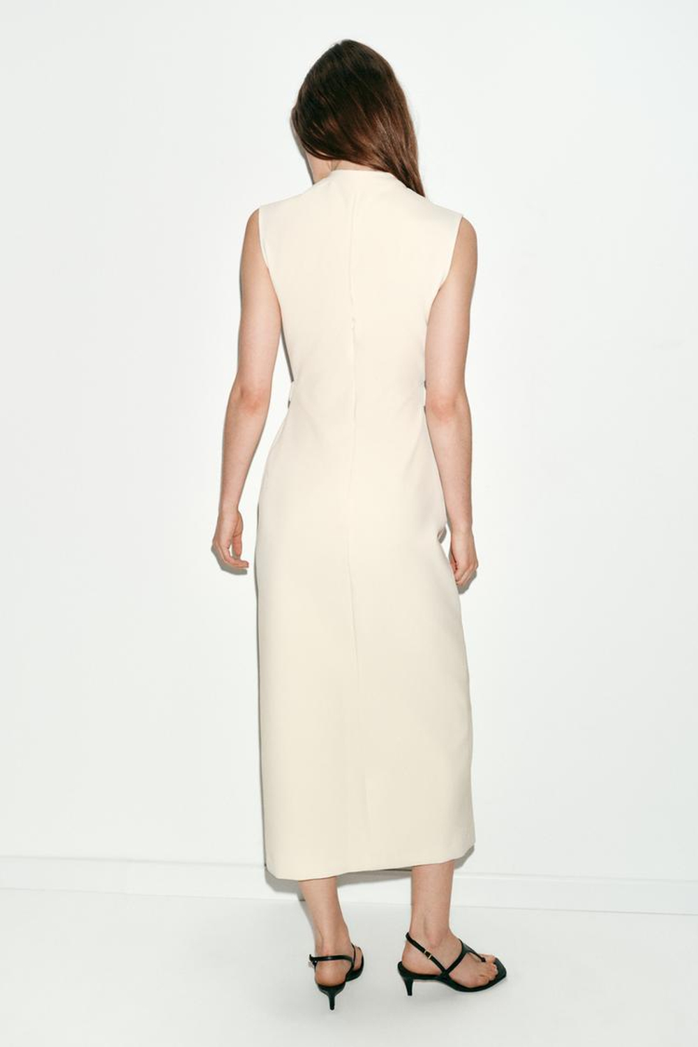 ZARA ПЛАТЬЕ МИДИ С ПОЯСОМ, ЭКРЮ