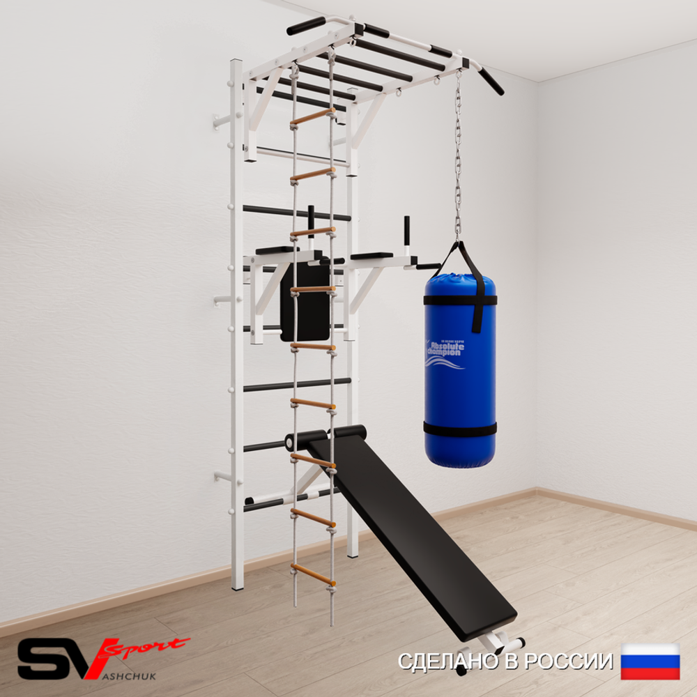 Шведская стенка Sv Sport усиленная 6523 (Турник рукоход/Брусья/Скамья/Лестница/Цепь/Мешок 30кг)