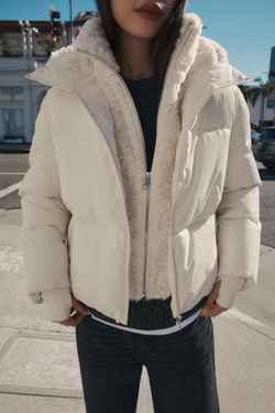 ZARA АНОРАК С КАПЮШОНОМ И ИСКУССТВЕННЫМ МЕХОМ WATER REPELLENT WINDPROOF, ЭКРЮ