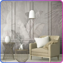 Фотообои Тропические листья на бетоне 300х270 см Luxury Walls AM39103