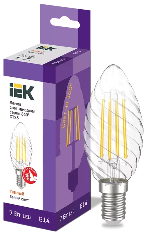 Лампа светодиодная CT35 свеча вит. 7Вт 230В 3000К E14 серия 360° IEK LLF-CT35-7-230-30-E14-CL