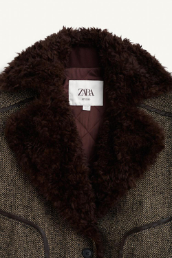 ZARA КУРТКА-БОМБЕР ИЗ СМЕСОВОЙ ШЕРСТИ, ЧЕРНЫЙ