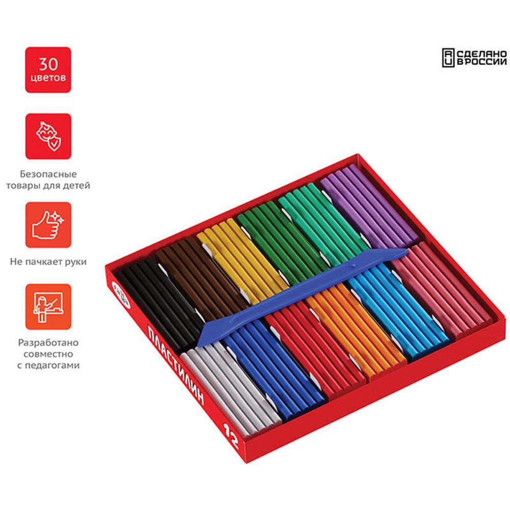 Пластилин 12 цветов Гамма Мультики, 240гр, со стеком, картон.упак. 280018