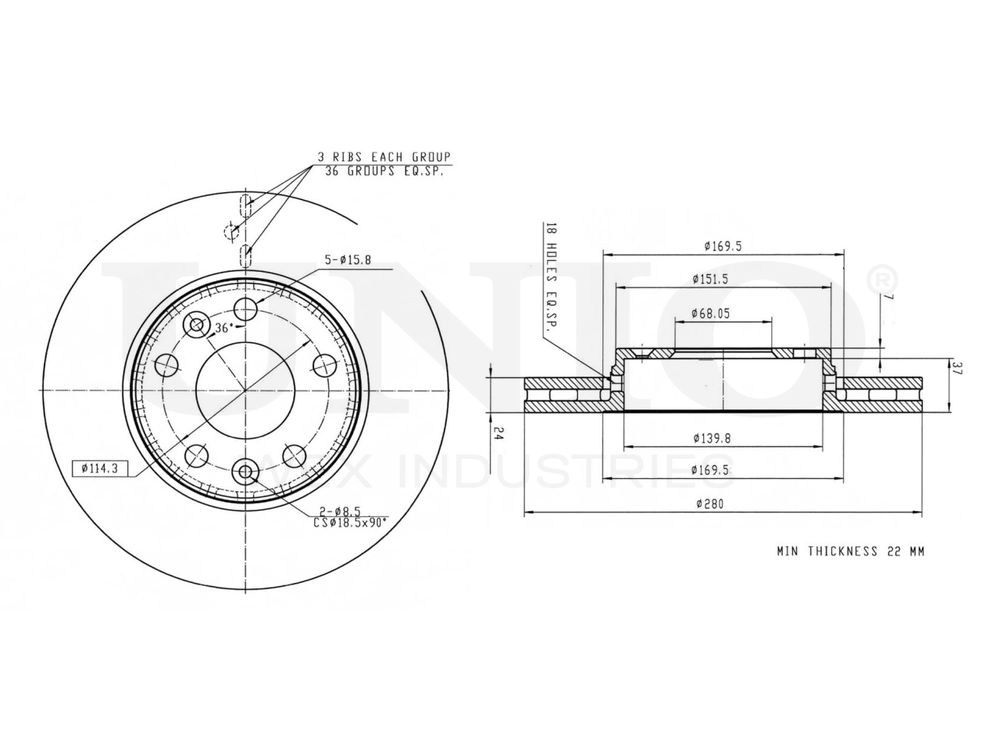 Диск тормозной передний UNIO BRD-20016