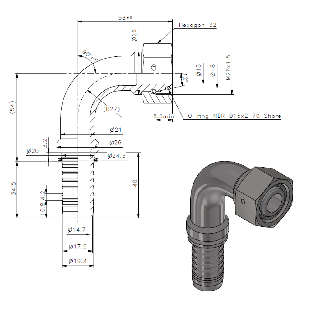 Фитинг DN 05 DKO-L (Г) 14x1.5 8 (90)