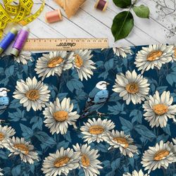 Ткань премиум мембрана птицы в ромашках