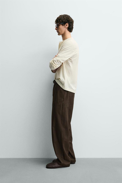 ZARA МЯГКАЯ ФУТБОЛКА С ВОРОТНИКОМ НА ПУГОВИЦАХ, ЖЕЛТОВАТО-БЕЛЫЙ