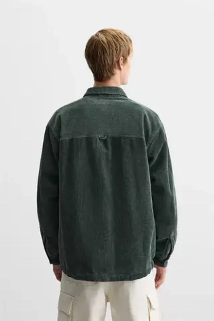ZARA УТЕПЛЕННАЯ ВЕЛЬВЕТОВАЯ КУРТКА-РУБАШКА, ЗЕЛЕНЫЙ