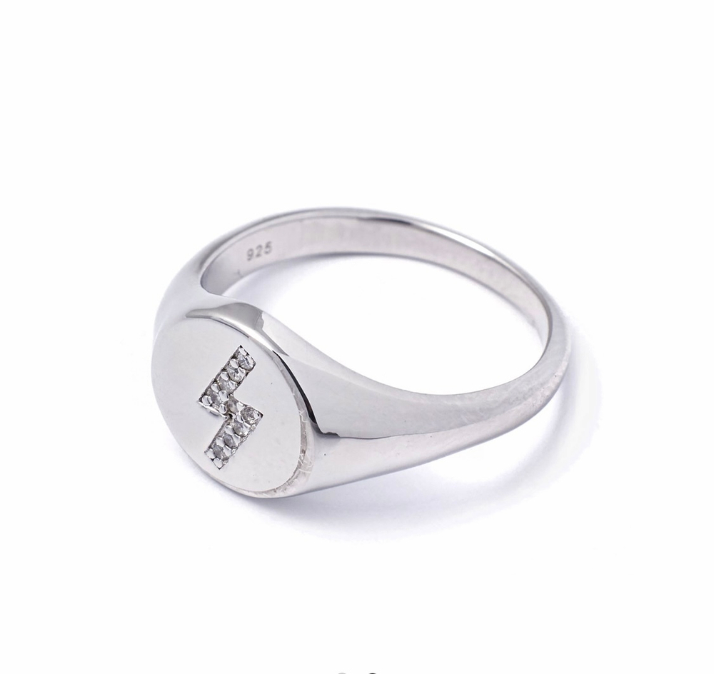 Кольцо печатка молния