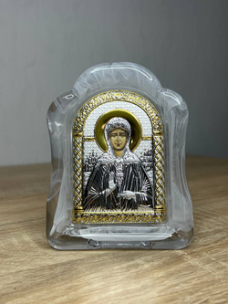 Матрона, икона арочная, белое муранское стекло 103х147