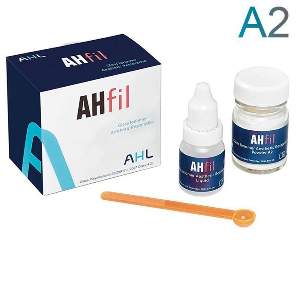 AHfil цв.А2 (пор. 15г, жид. 7мл)-cтеклоиономерный цемент для реставрации, AHL