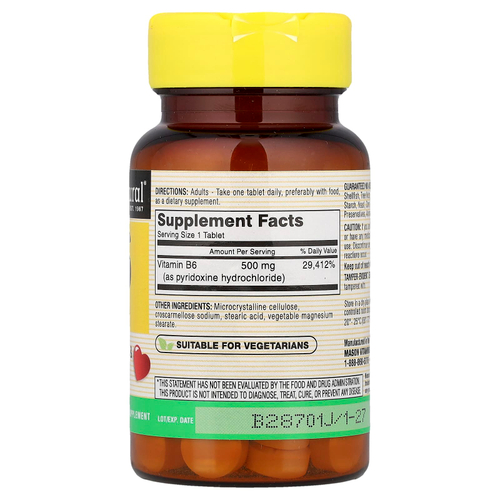 Mason Natural, витамин B6, 500 мг, 60 таблеток