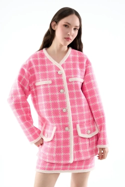 Прямая юбка-мини розовая в клетку