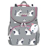 Ранец GRIZZLY анатомическая спинка, с мешком для обуви, для девочек, "CATS", 33х25х13 см, RAm-284-11/1