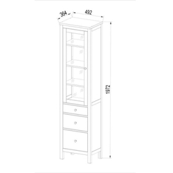 Шкаф для посуды, 50х198х37, Кантри 13, с витриной, белый лак