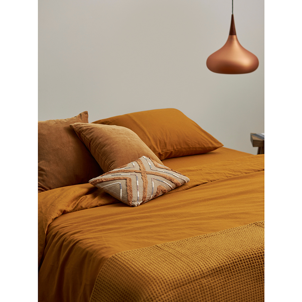Простыня изо льна и хлопка цвета карри из коллекции essential, 240х270 см