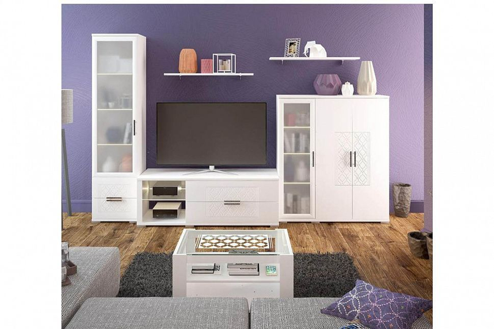 Гостиная Тиффани комплект (Белый/Белый глянец)