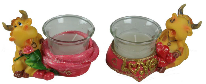 Подсвечник Коровка-валентинка, 12х8х8 см, микс