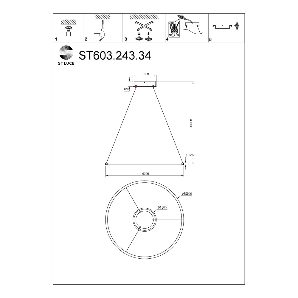 ST603.243.34 Светильник подвесной ST-Luce Золотистый/Белый LED 1*34W 4000K