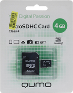 Qumo &lt; QM4GMICSDHC4&gt; microSDHC 4Gb Class4 + microSD--&gt; SD Adapter