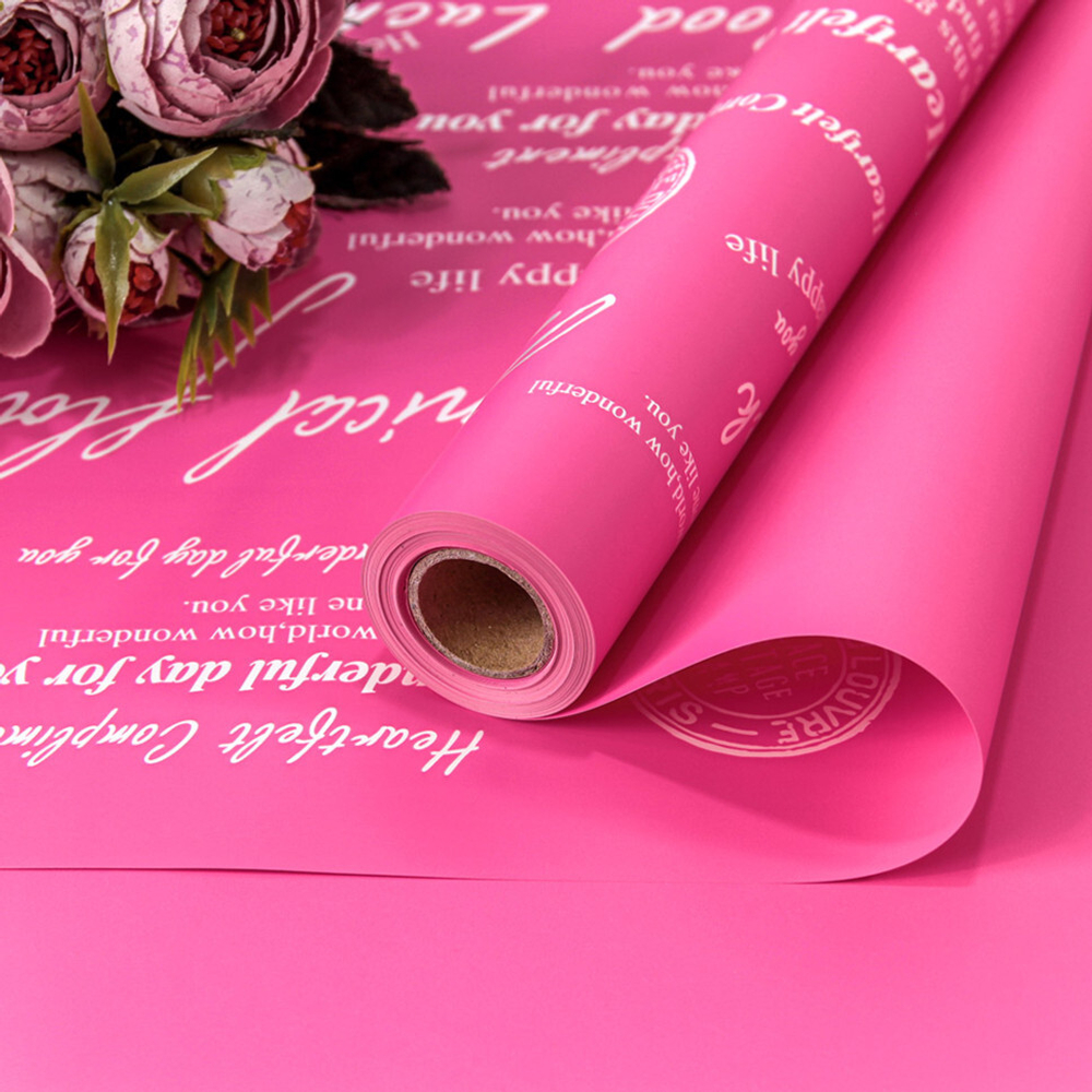 Пленка В рулоне 10 м х 58 см "Good Luck" с печатью (Розовый)