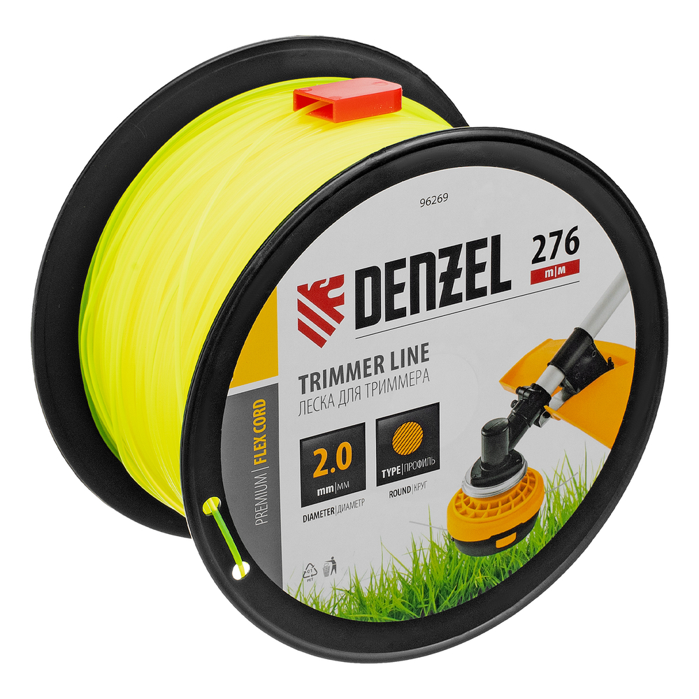 Леска для триммера круглая, 2,0мм х 276м, на DIN катушке FLEX CORD,  Denzel