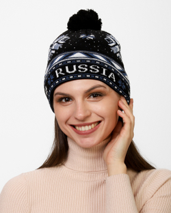 Женская шапка PRIVAL с отворотом RUSSIA-1 черный