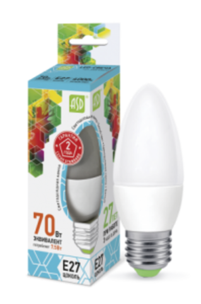 Лампа светодиодная LED-СВЕЧА 7,5Вт 220В Е27 4000К 600Лм ASD РАСПРОДАЖА