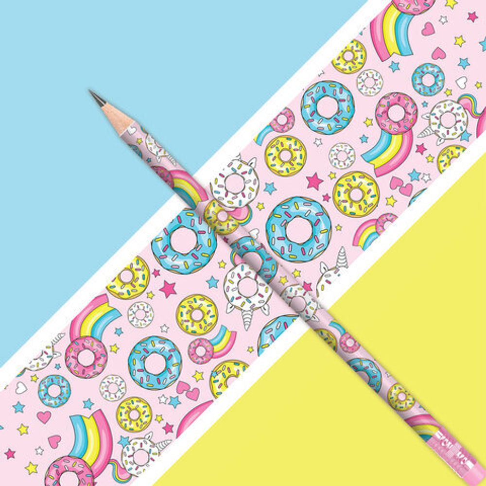 Карандаш чернографитный ЮНЛАНДИЯ "СЛАДКИЕ ИСТОРИИ", 1 шт., HB, с ластиком, корпус с печатью, 181750