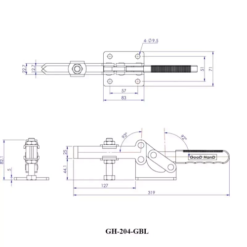 Зажим с горизонтальной ручкой Woodwork GH-204-GB