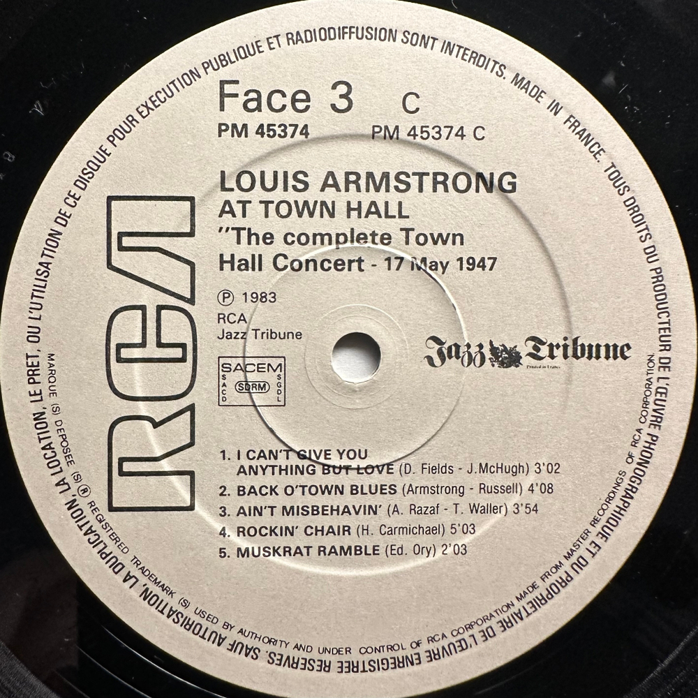 Louis Armstrong At Town Hall "The Complete Town Hall Concert" 17 May 1947 2LP (Франция 1983г.)