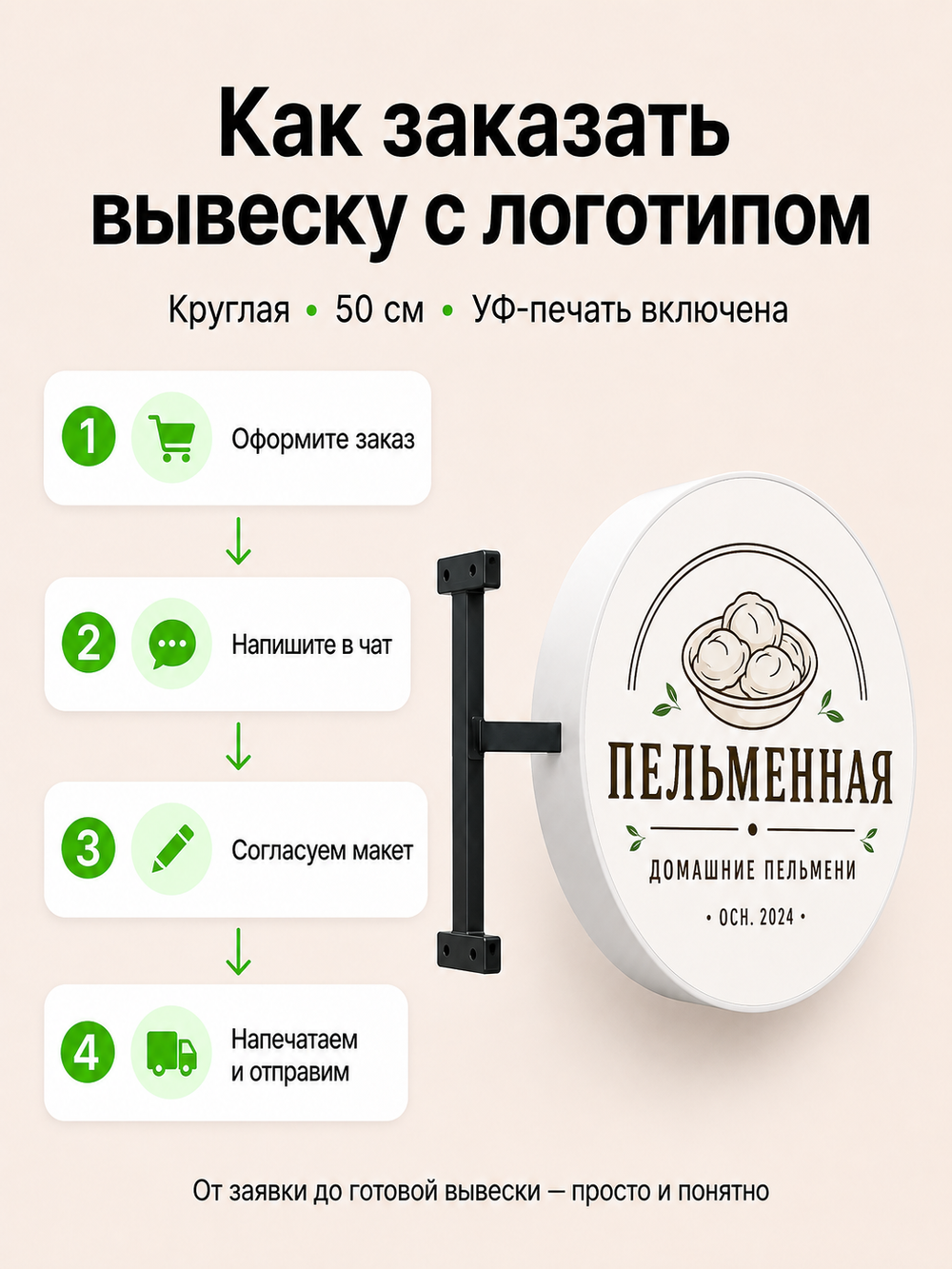 Вывеска на заказ с логотипом световая круглая 50 см