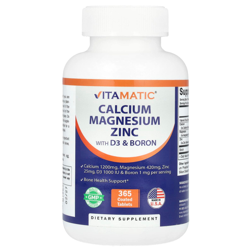 Vitamatic, Кальций, магний, цинк с D3 и бором, 365 таблеток, покрытых оболочкой