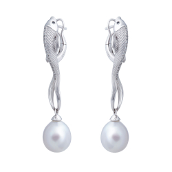 Серьги Рыбы с Морским Жемчугом, Сапфирами и Бриллиантами, E0251-0/14