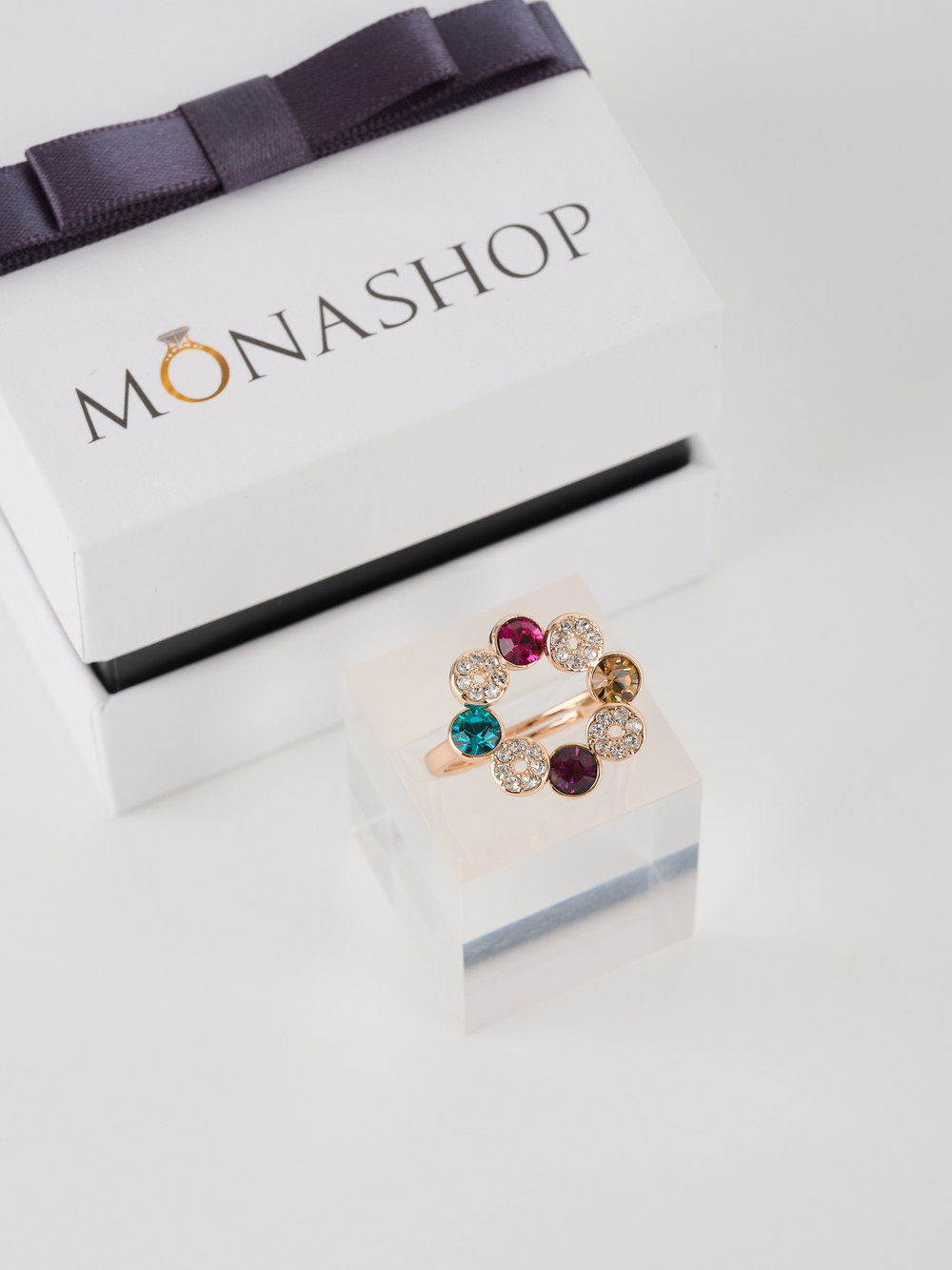 Кольцо круг Злата с разноцветными кристаллами Swarovski