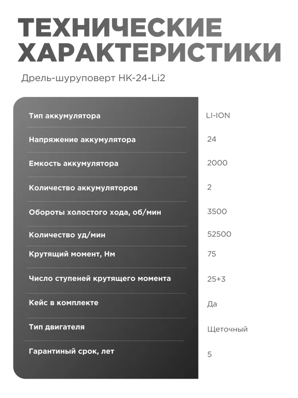 Дрель шуруповерт аккумуляторный HORDER HK-24 Li2 ударный в кейсе 2 аккумулятора 24 В, 2 Ач, 65 Нм 25 скоростей 1650 об/мин подсветка индикатор заряда реверс 34 предмета