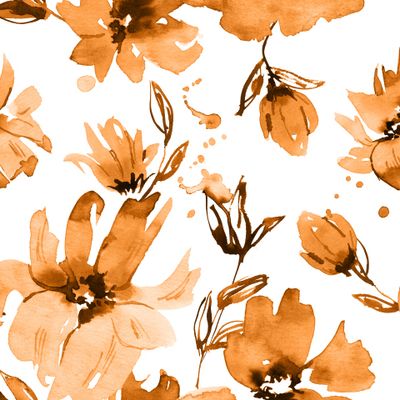 Акварельные цветы горчичного цвета на белом фоне