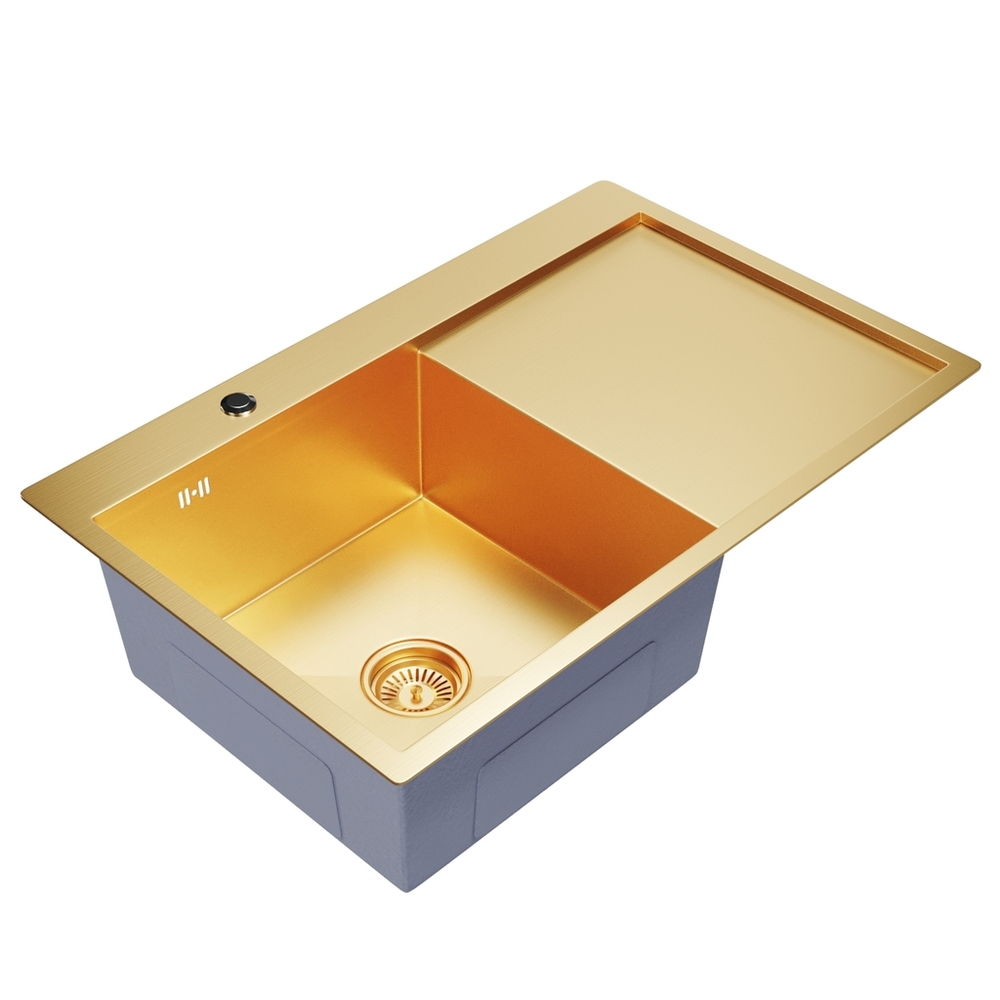 Мойка настол.монтаж 78х50 (3,0) лев. вып 3 1/2  MIXLINE PRO 20см с сифоном (золото)