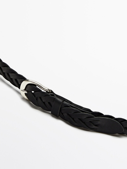 Massimo Dutti Плетеный ремень из кожи, черный