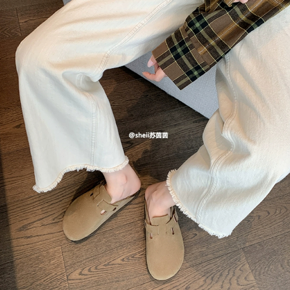 CHRISTINE SHEII Suinyin Birkenstock Shoes Cow Suede Closed Toe Slippers 3cm Women"s Sandy Brown