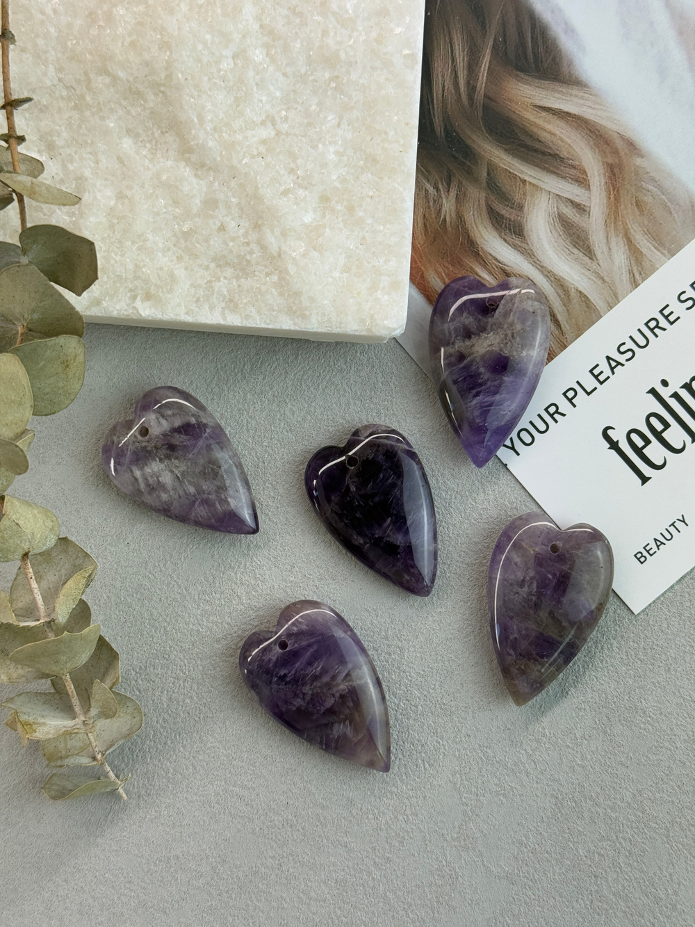 Подвеска сердце, аметист 40*25 мм