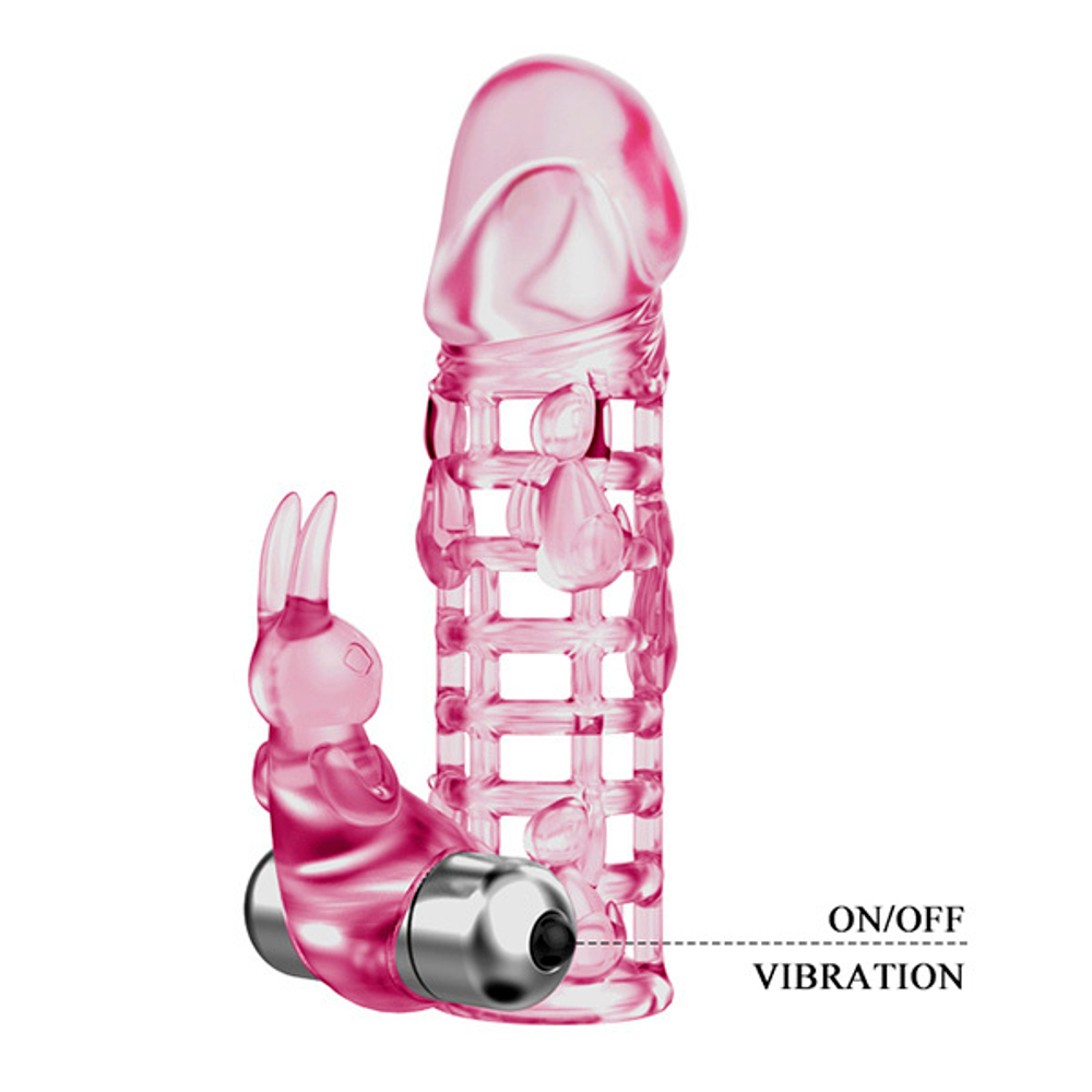 Розовая удлиняющая насадка 13см с вибрирующим стимулятором Baile Ultimate Love Steeve BI-026201