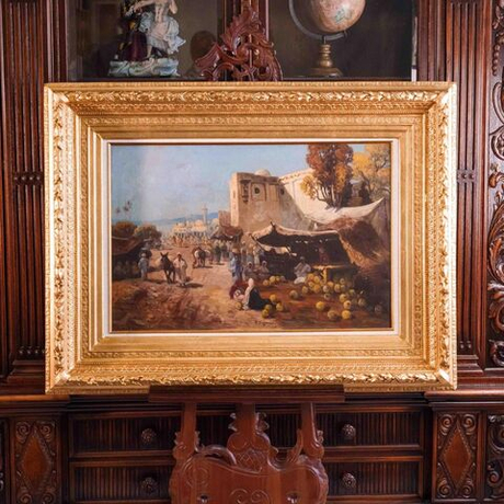 Винтаж: Антикварная картина «Восточный Базар»